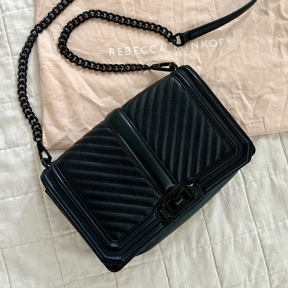 Rebecca Minkoff Black Leather Chevron Quilted Crossbody